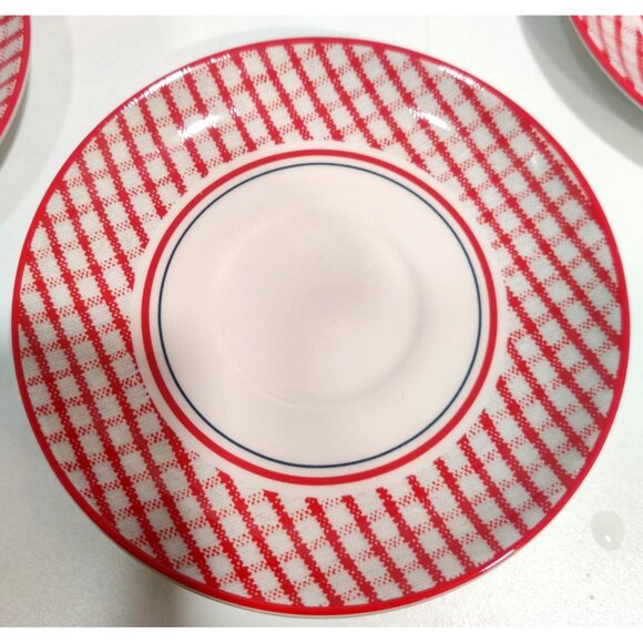 2 Ralph Lauren Wedgwood Homestead Cups & Saucers  England Red White Checker - Picture 9 of 14